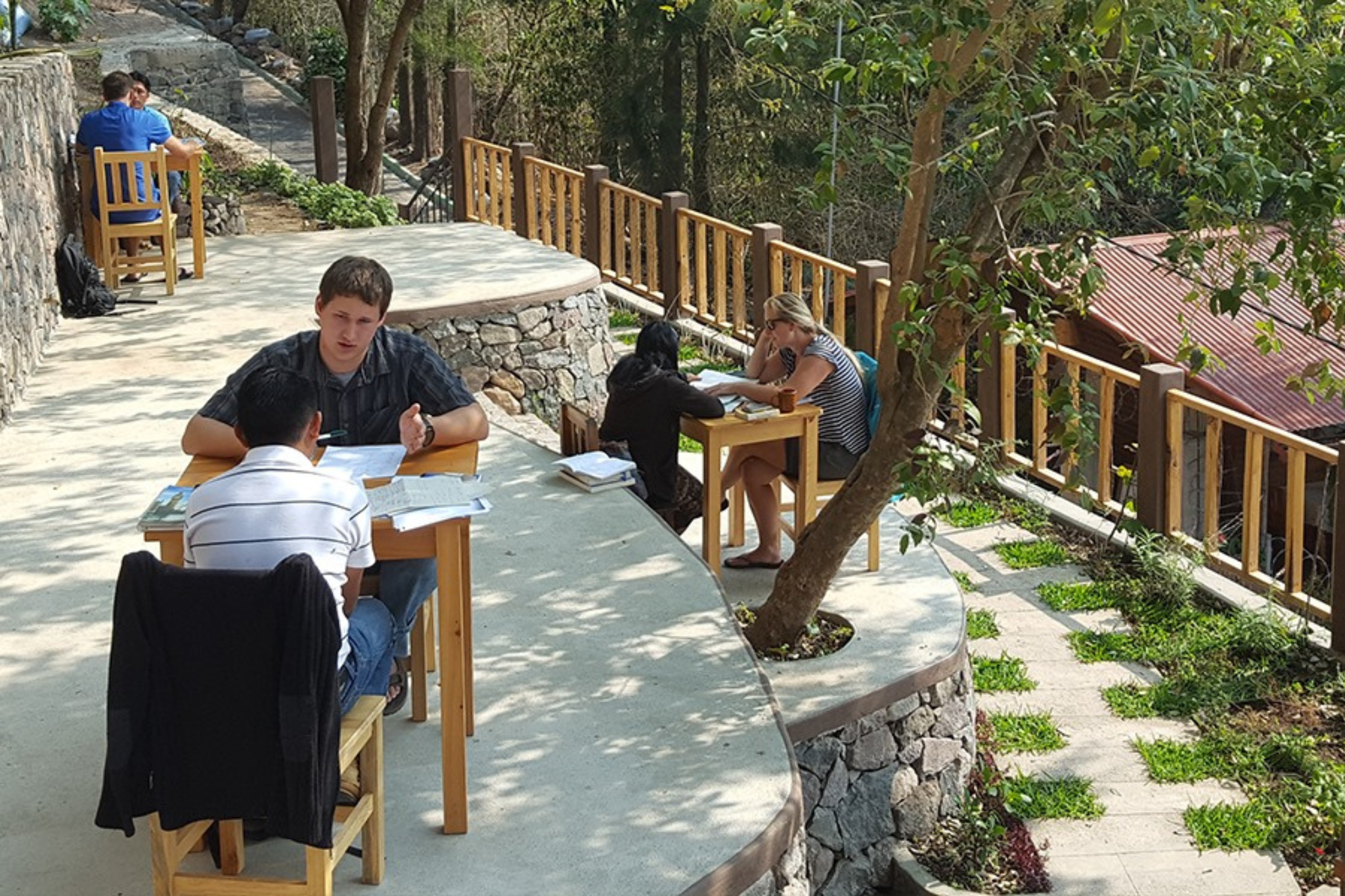 Outdoor Spanish class Santa Cruz La Laguna, Lake Atitlan Student taking private outdoor Spanish lesson in Santa Cruz La Laguna